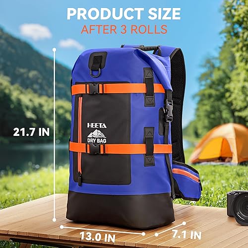 Miniatura 4 de HEETA Mochila impermeable de 40 litros para hombres y mujeres, mochila de senderismo acolchada resistente para kayak, barco, remo, pesca, viajes,