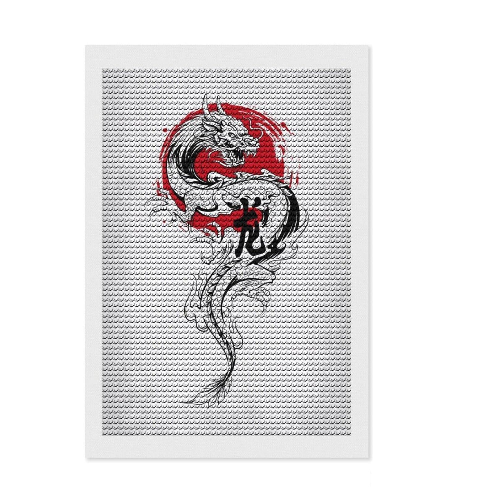 Junmoney Dragon Japan Diamond Art Canvas 8"x12", for Women, Simple to Start, Modern Decor, Gift Idea, Nice Detail and Sparkle