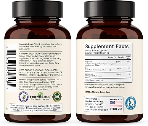 Miniatura 9 de Suplemento de complejo de magnesio 6 en 1  Cápsulas para mujeres y hombres  Glicinato, citrato, malato, óxido, aspartato, lisinato glicinato y zinc