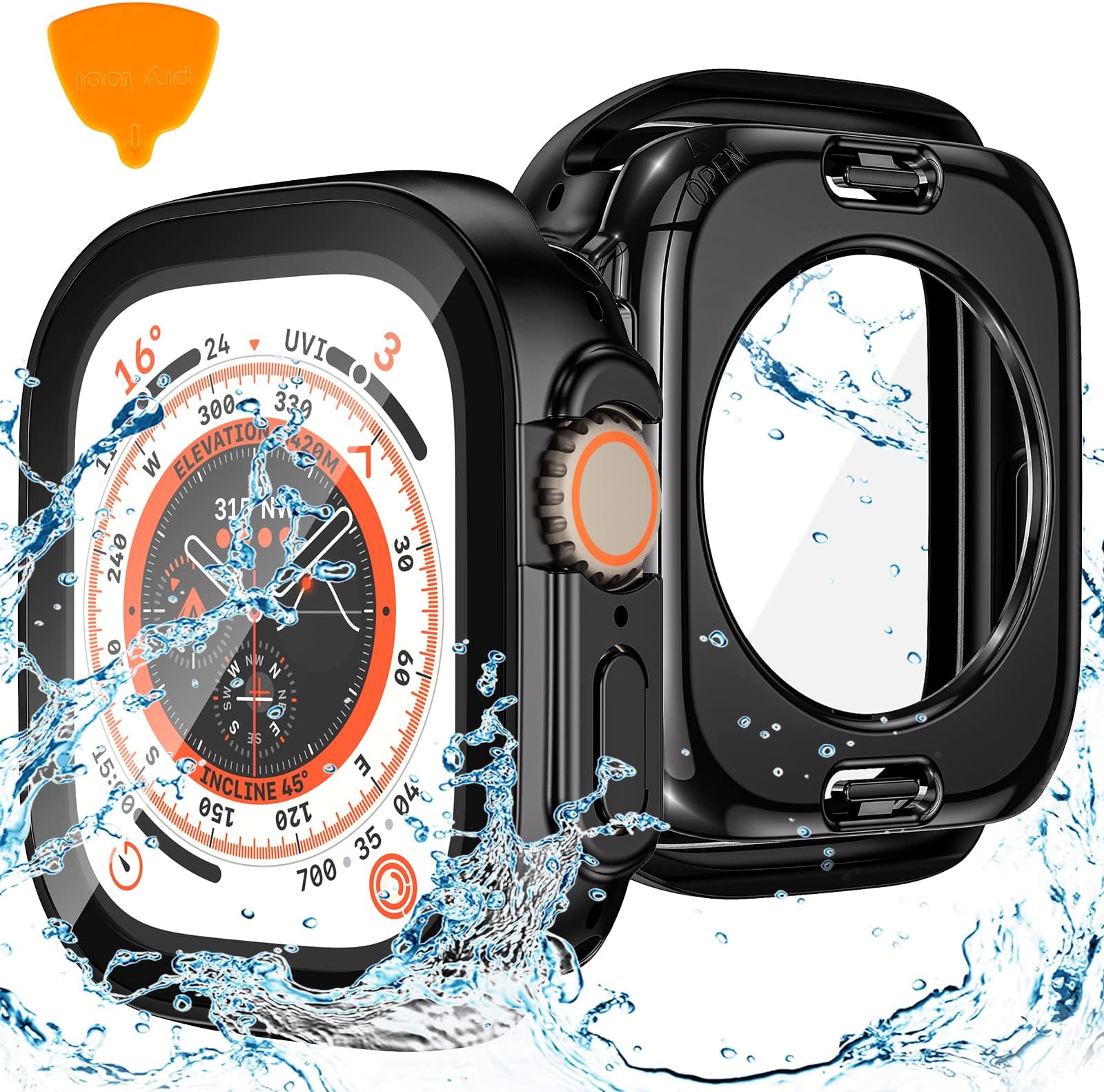 Goton 2 in 1 Waterproof Case for Apple Watch Ultra 3/2/1 Screen Protector 49mm, 360 Protective Glass Face Cover Hard PC Bumper + Back Frame for iWatch Ultra Accessories 49 mm, Clear