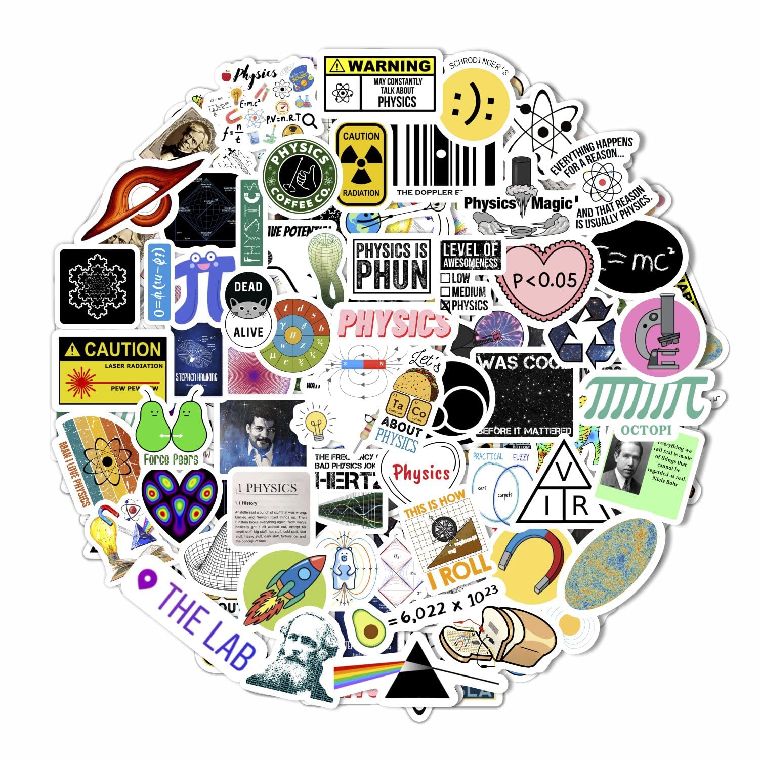 BulbaCraft Physics Stickers for Water Bottle and Laptop - Science Party Favors & Decorations, Waterproof Vinyl Educational Decals, Physics Formulas Stickers, Gifts for Women & Men