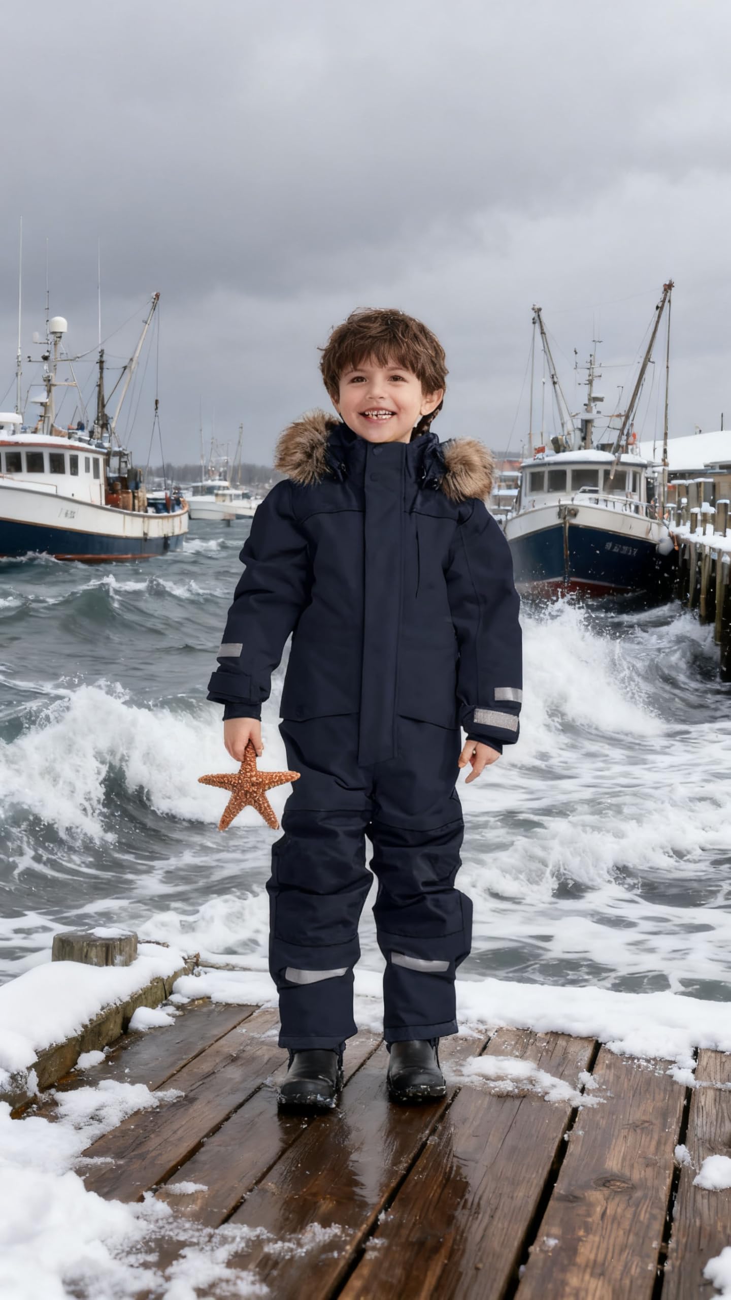 Kinder Schneesuit Overall Winddicht Wasserdicht Dickere Fleece gefüttert Mit Kapuze & Reflektoren Einteiliger Skianzug für Kleinkind Schneesuit Winterurlaub Schneeoverall für Jungen Mädchen 1-9 Jahre