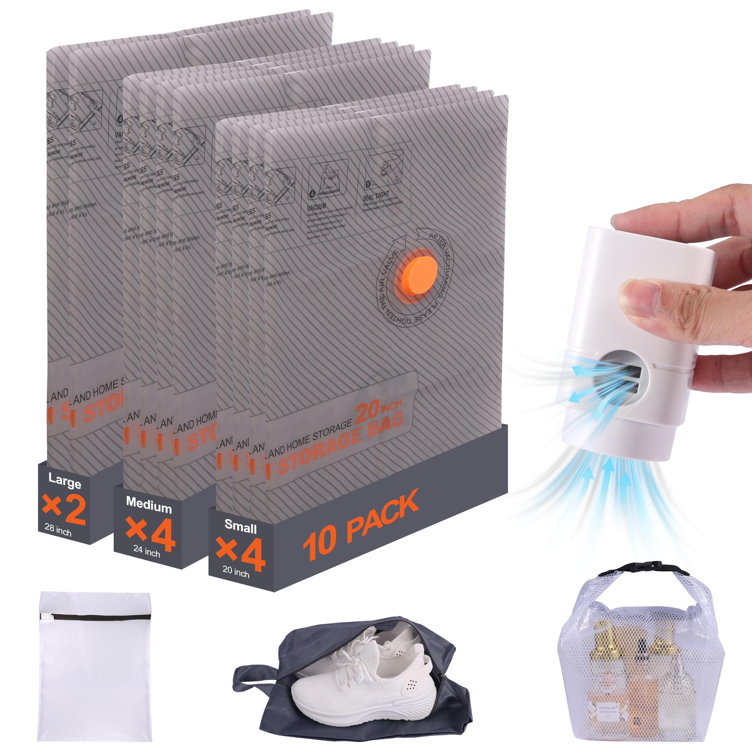 Reise-Kompressionsbeutel mit wiederaufladbarer elektrischer Pumpe, 14-teiliges Set, Vakuumbeutel für Gepäck und Koffer, Bonus Schuh-, Wäsche- und Kulturbeutel, spart 80 % Platz, ideal zum Verpacken