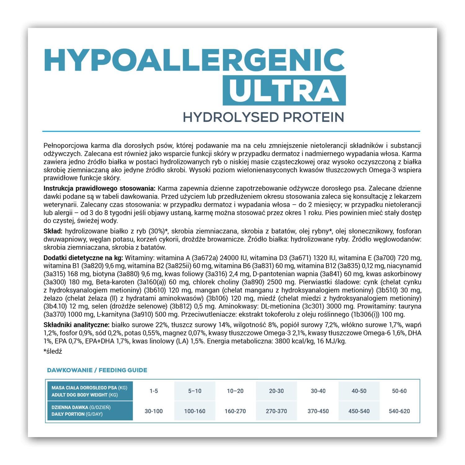 VET EXPERT HYPOALLERGENIC ULTRA - sucha karma weterynaryjna dla psów z alergią i nietolerancją pokarmową (Opakowanie 8 kg)