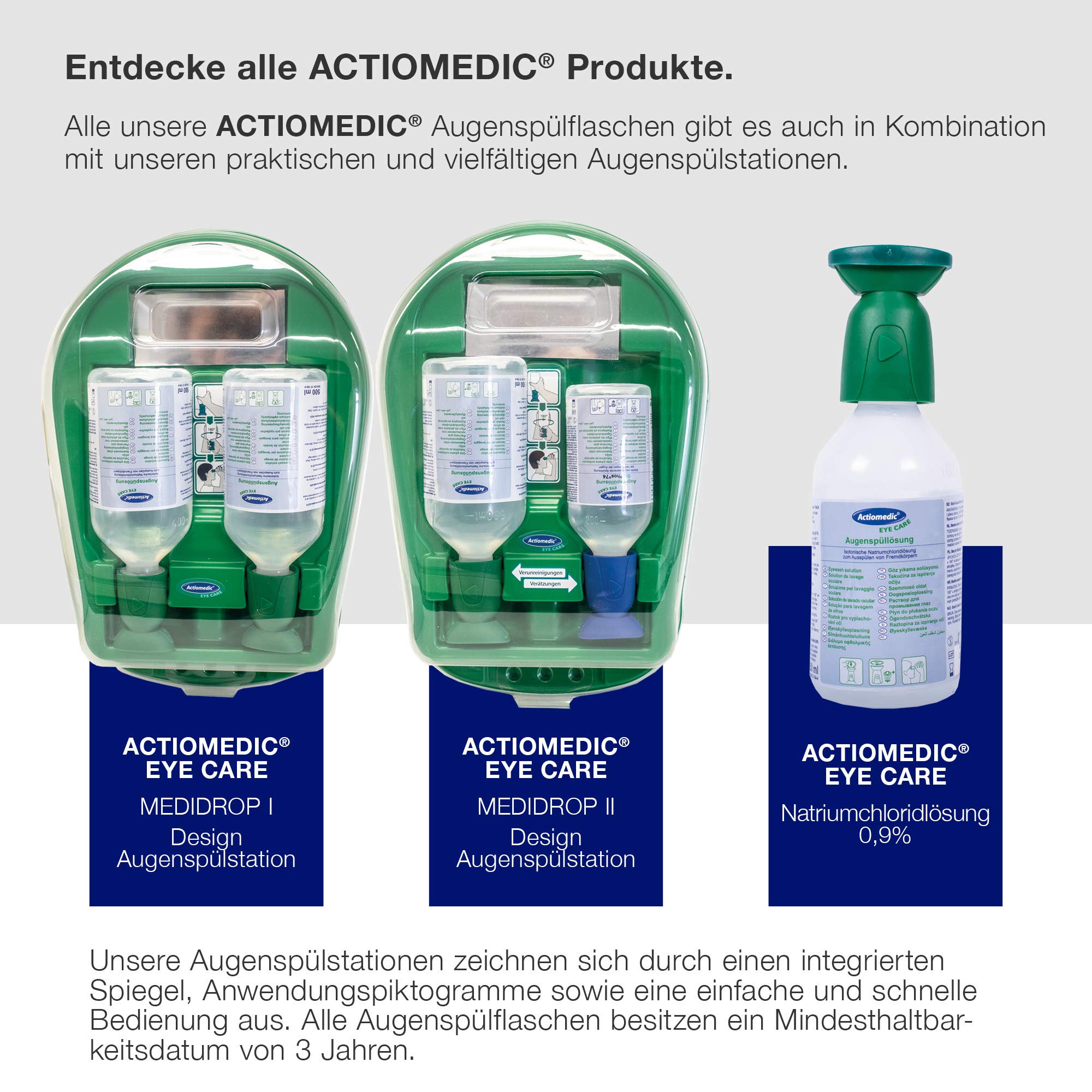 ACTIOMEDIC I Soluzione per lavaggio oculare tamponata ai fosfati BioPhos®74 4,9%, Collirio sterile per rimuovere le sostanze chimiche dagli occhi, Dispositivi primo soccorso, 500 ml
