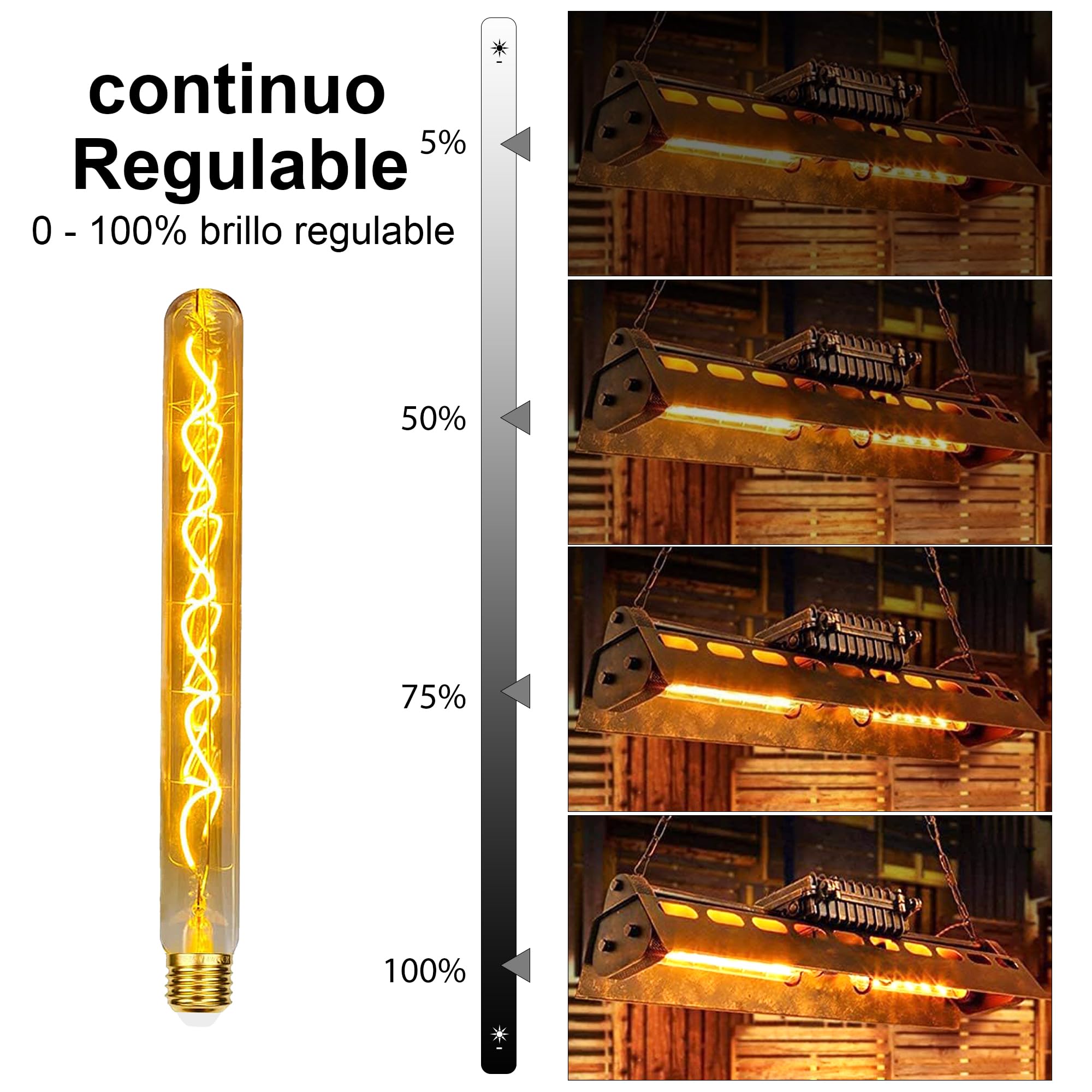 Bombilla LED vintage E27, bombilla vintage Edison E27, tubo LED regulable de 4 W de 300 mm de longitud, lámpara LED retro, tubo de flauta LED ideal para lámpara de pared, lámpara de pie - 4 piezas