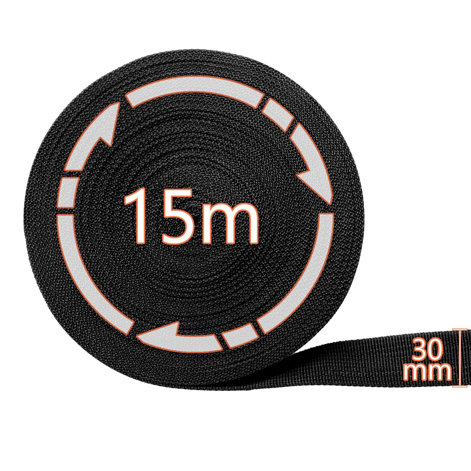 Mbsomnus 15M Polypropyleen riem, 30 mm, zwart, katoen, tasband, waterbestendig, nylon band voor snijden, naaien, doe-het-zelf, rugzak, bagageriemen, handtassen, hondenriem