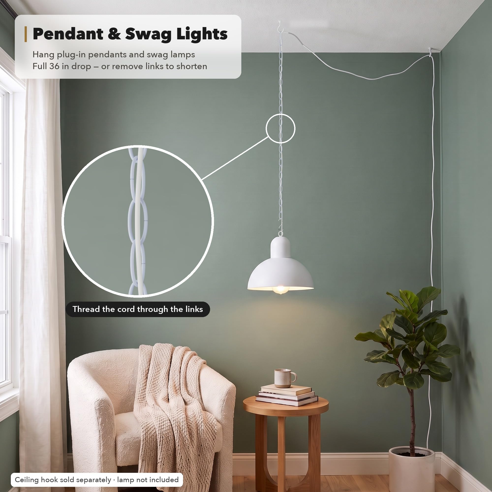 Hanging Chain for Plants, Living Room, Chandelier (2, White) — Amazon image 6