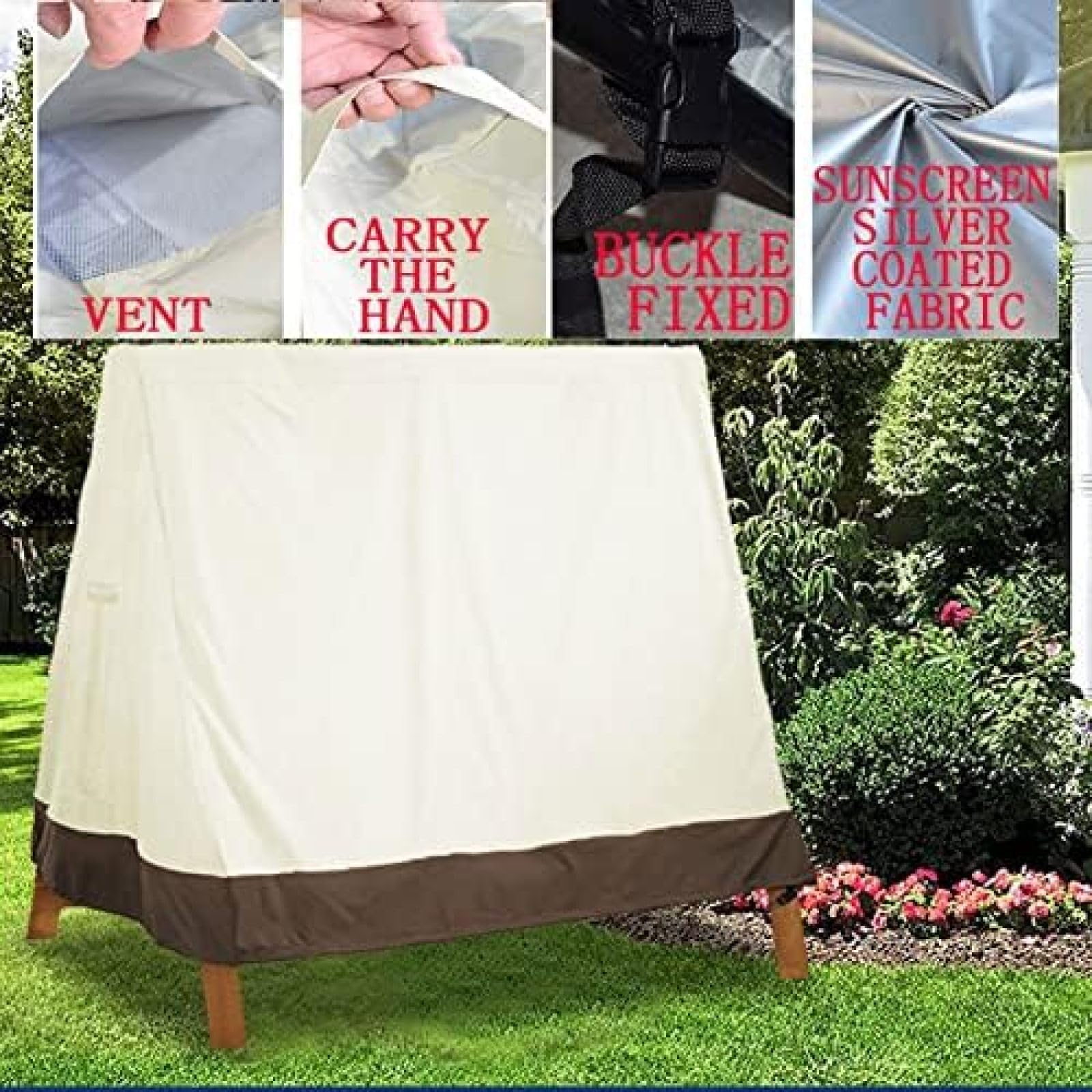 Copertura per Altalena da Giardino, Protezione Solare Domestica Protezione UV Copertura per Altalena da Giardino, Impermeabile e Antivento, Copertura per Altalena a 3 posti con Presa d'Aria