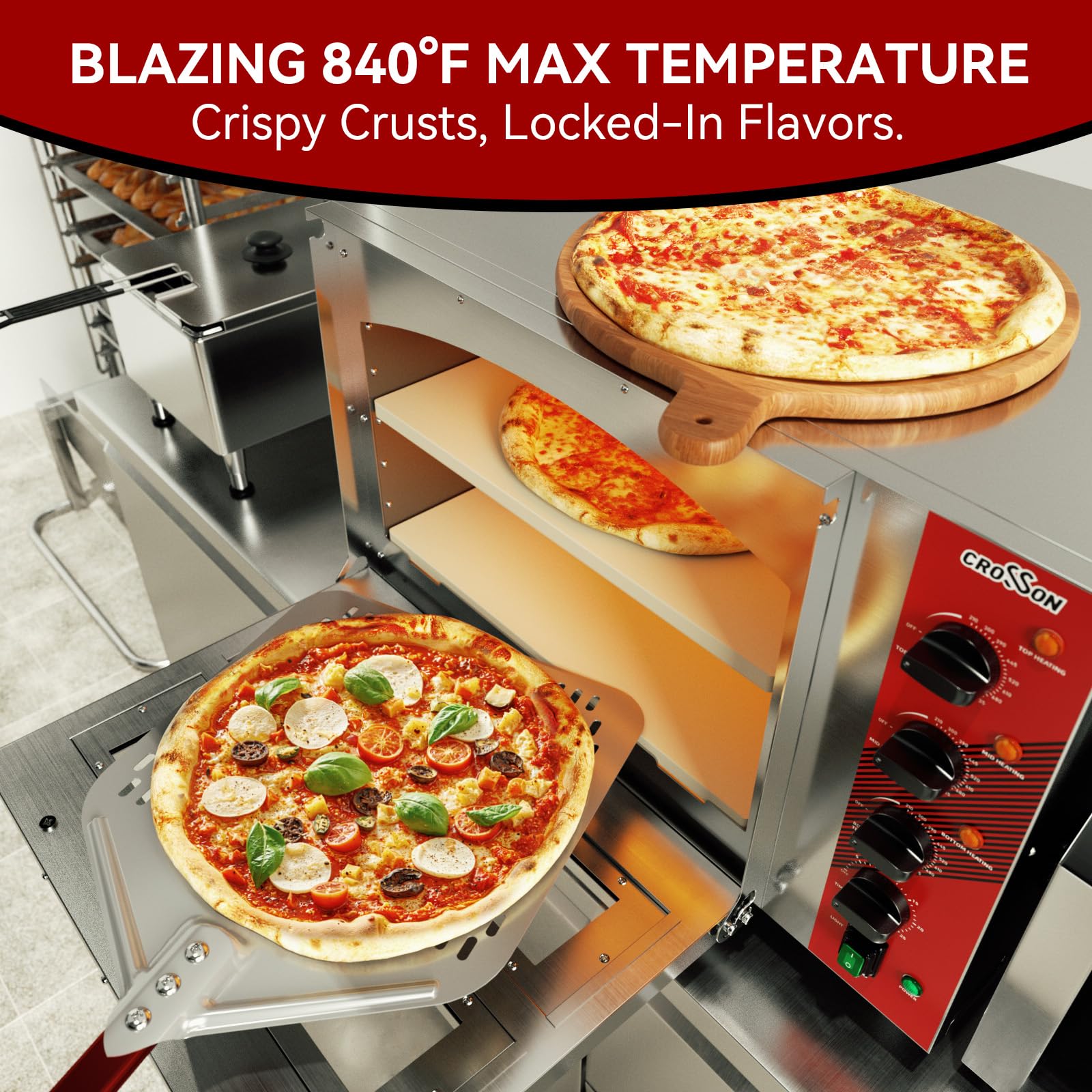CROSSON Commercial Double Deck 18 Inch Countertop Electric Pizza Oven with 15mm Thick Pizza Stone, Indoor Pizza Bakery Oven for Commercial Use Only,240V/4500W - Additional View