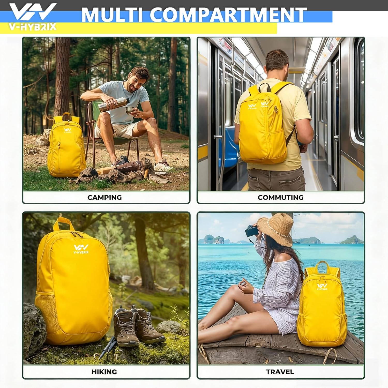30L Commuter Backpack, Lightweight Laptop Camping Casual Daypacks, Waterproof Gym Travel School Bag Basic Backpack for Men Women-Yellow
