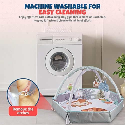 Miniatura 7 de Henry & Colin Tapete de gimnasio para actividades para bebés con juguetes colgantes, tapete acolchado suave, área de juego de desarrollo sensorial