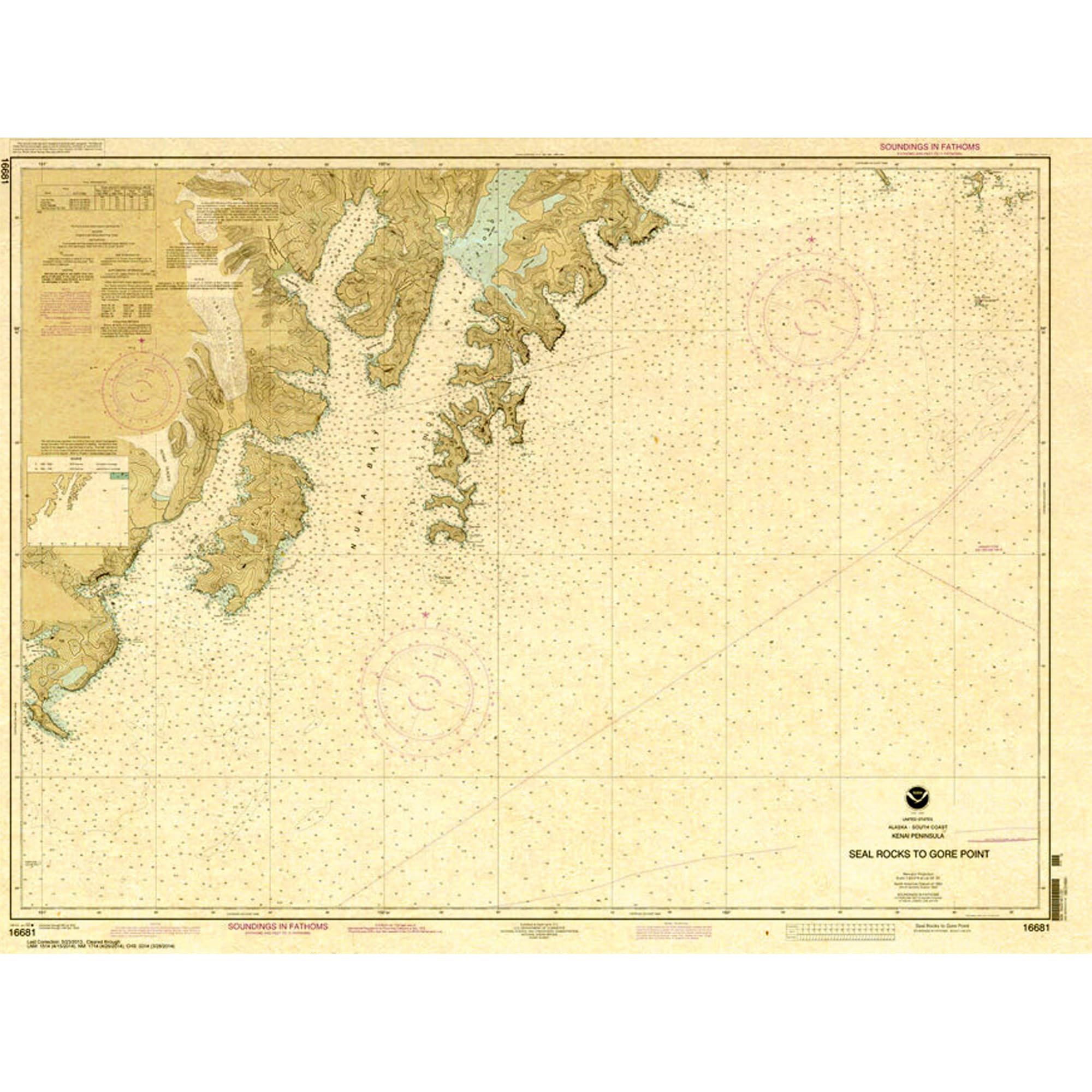 Paradise Cay Publicatoins, Inc. Historical NOAA Chart 16681: Seal Rocks to Gore Point - Print on Demand - Historic Version or Updated NCC