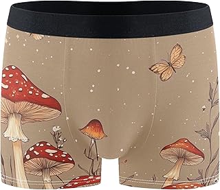 Red Mushrooms Puffball Brown Boxer Brief Mens Underwear Moisture Wicking Briefs Underwear for Workout S
