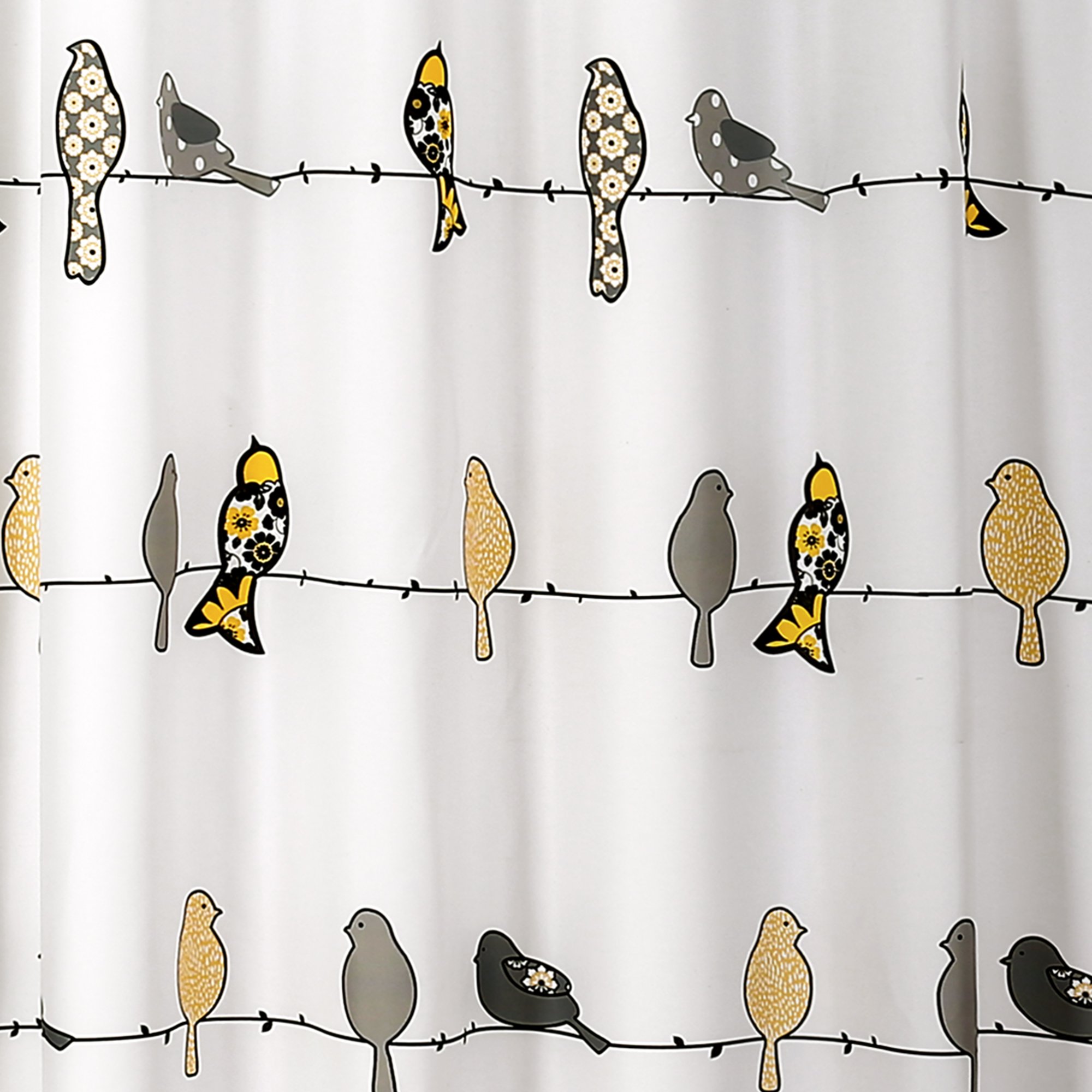 Lush Decor Rowley Birds Shower Curtain, Polyester, Yellow & Gray, 72" W x 72" L (Pack of 1), W 72" x L 72" (1 Panels) - Image 3