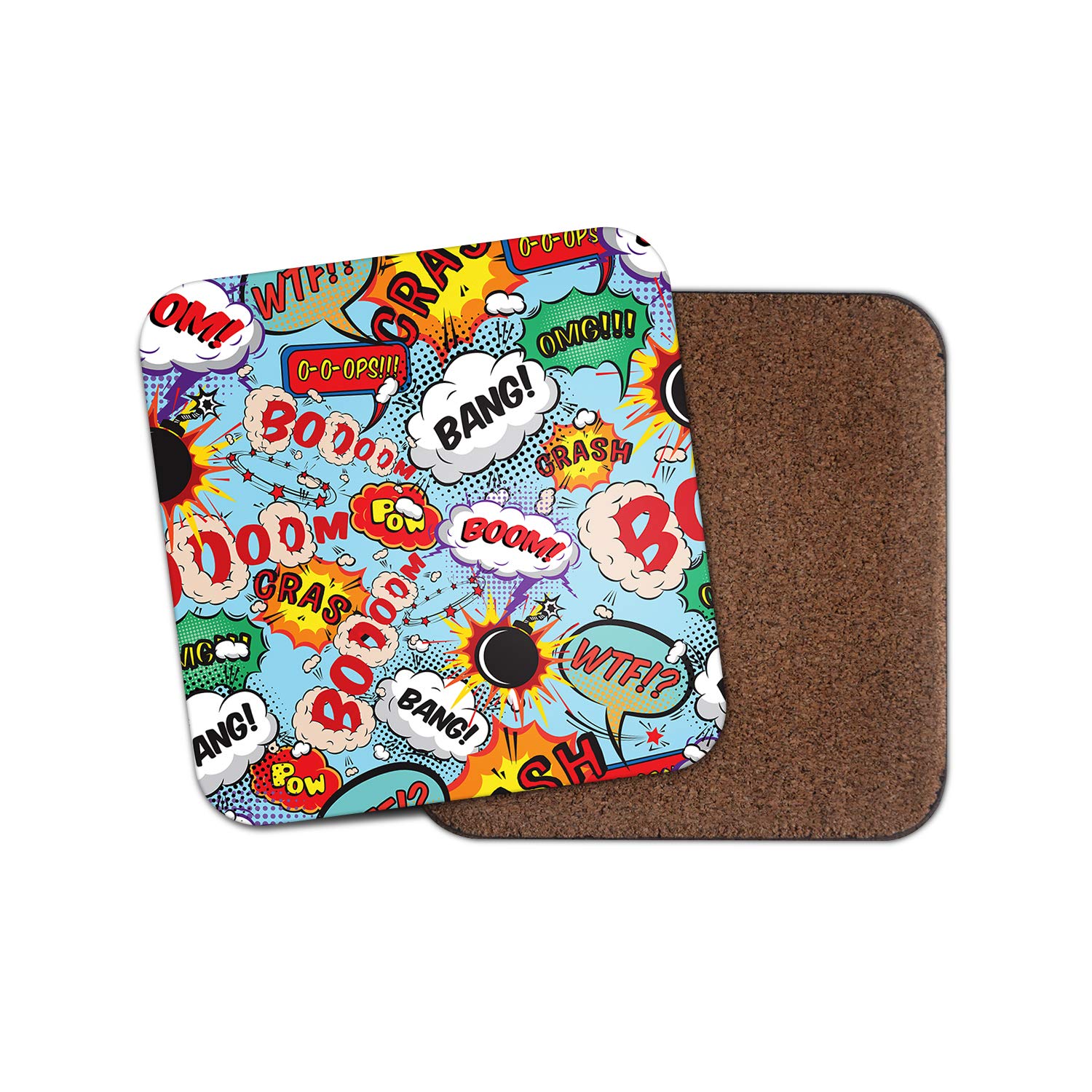 Destinationvinyl Multicolor 1 X Comic Book Slogans Coaster - Bang Boom Pow Gamer Kids Geek Fun #13100
