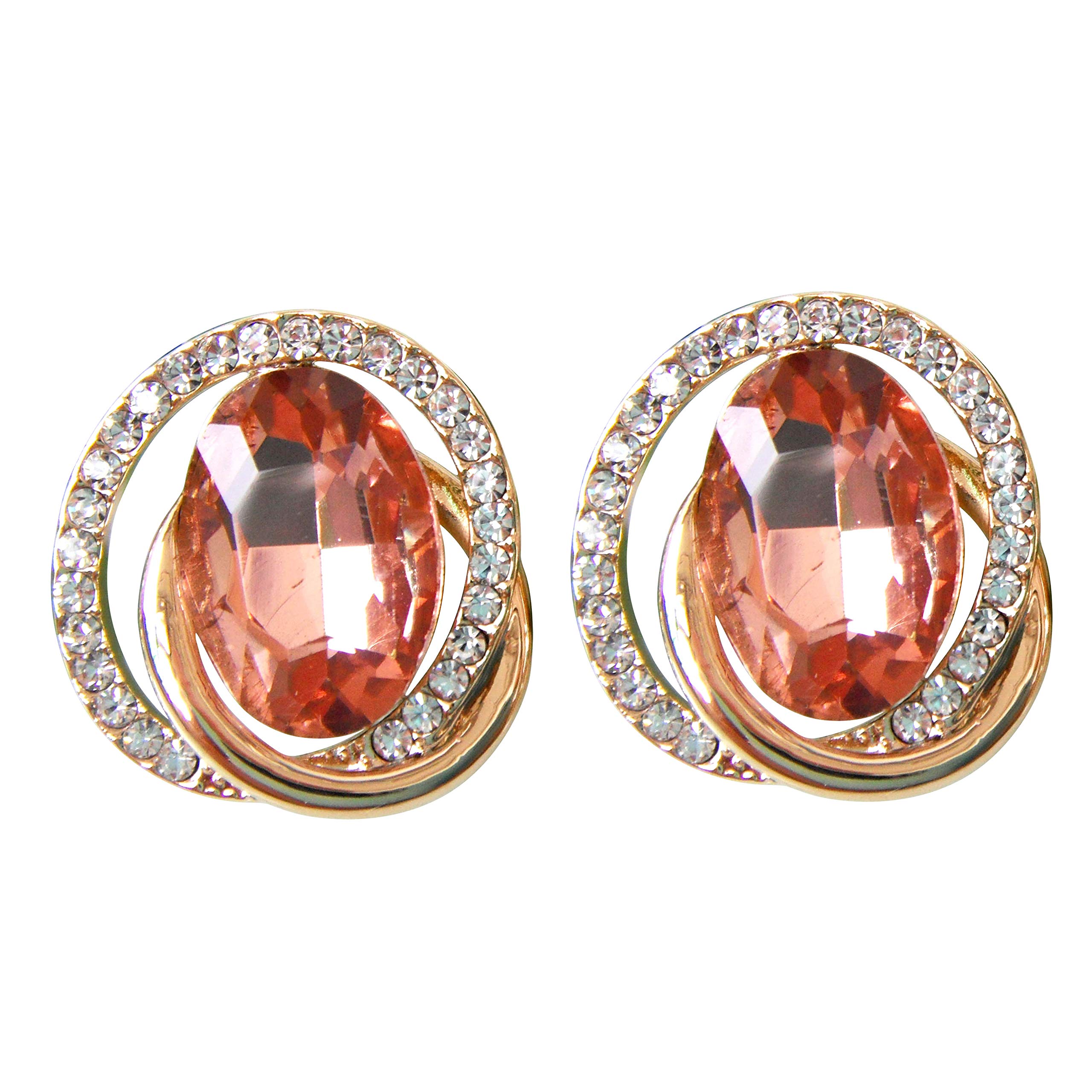 Navachi 18k Gold Plated White Crystal Oval Zircon Double Circle Stud Earrings