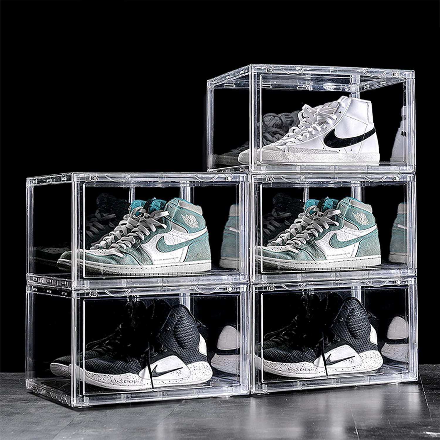 KEEKOS Shoe Organizer Boxes Black Plastic Stackable Shoe Storage Bins For ClosetShoe Holder Sneaker Display Case