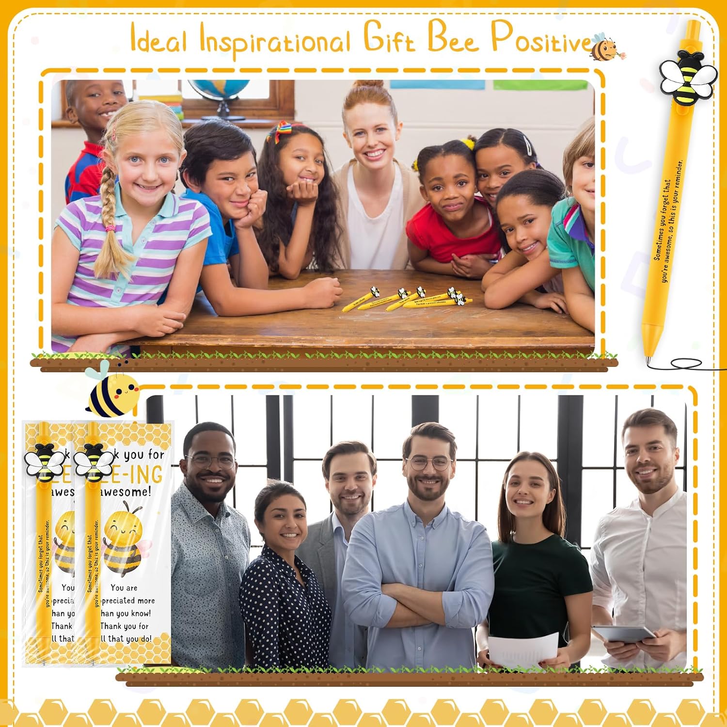 Qilery 50 Sets Bee Theme Pen Favor Bulk – Thank You for Bee-ing Awesome Employee Volunteer Teacher Nurse Gifts for Lab Week & Lunch Hero Appreciation (Sometimes You)