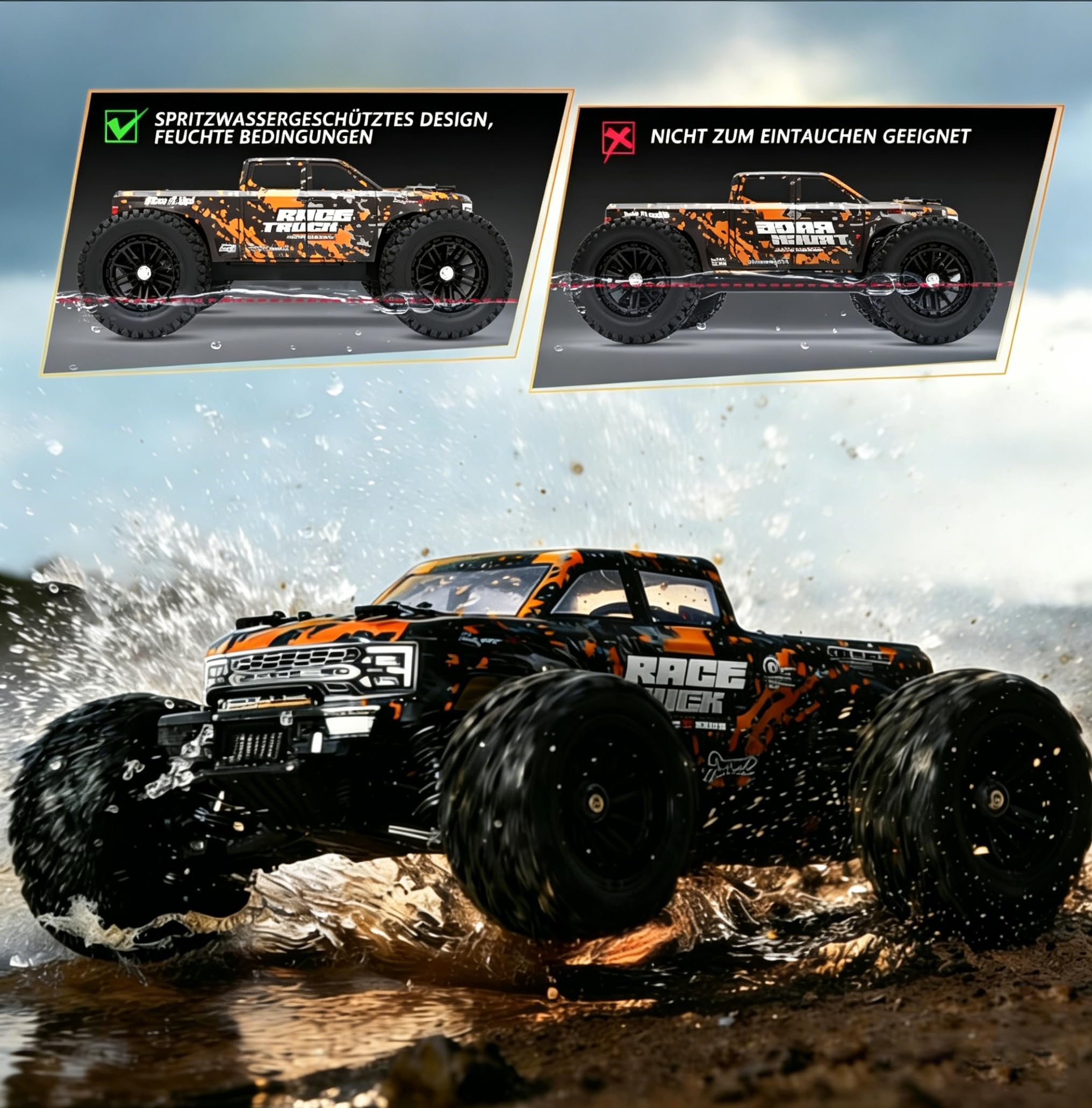 HAIBOXING Voiture Télécommandée 1:18 4WD Voiture RC Monster Truck | 36 km/h à grande vitesse, 2,4 GHz, étanche, tout terrain, Buggy RC Crawler, jouet pour adultes et enfants