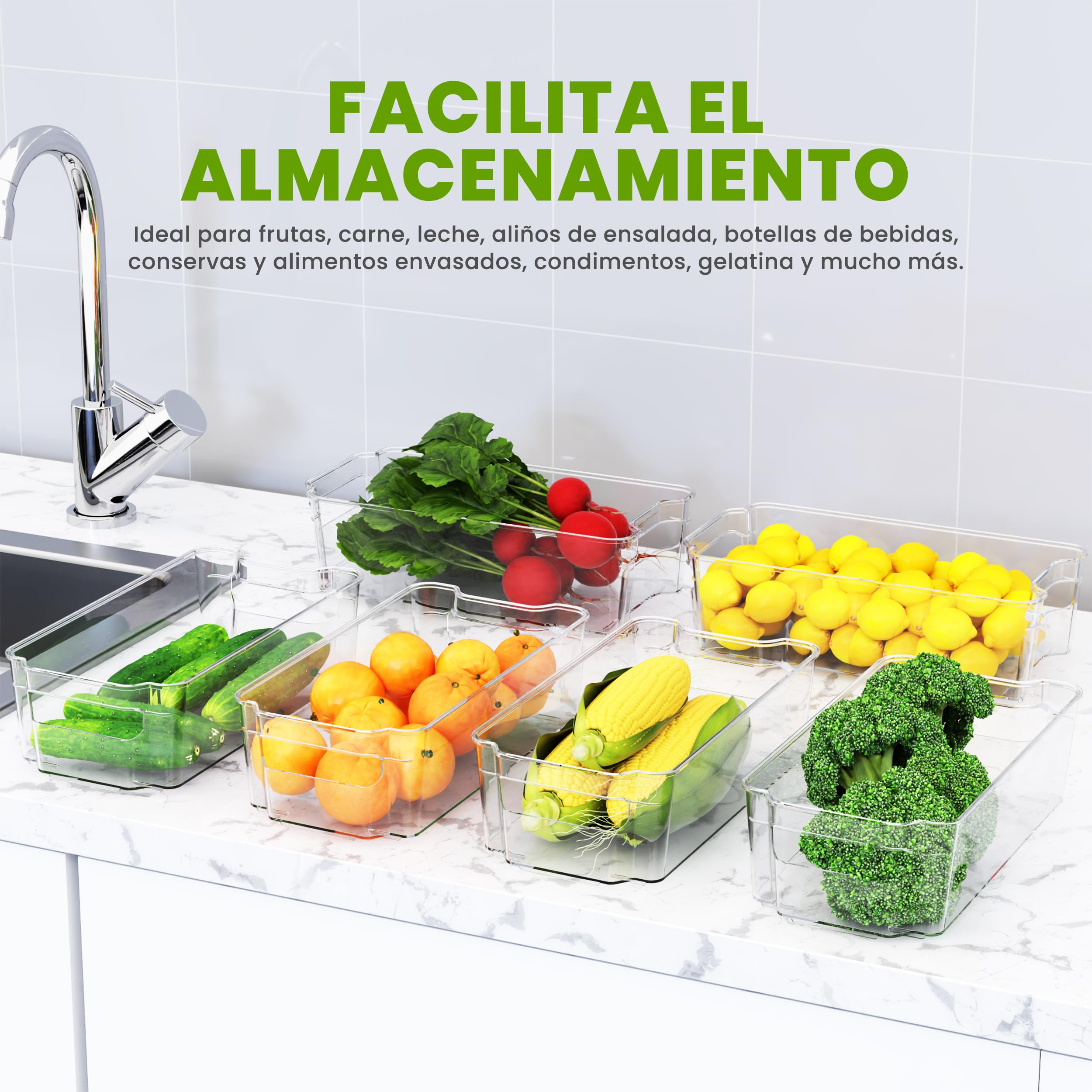 KICHLY Organizadores para la despensa - Juego de 8 -Compartimentos de almacenamiento para la cocina, despensa, armarios, encimeras y refrigerador - sin BPA (Transparente)