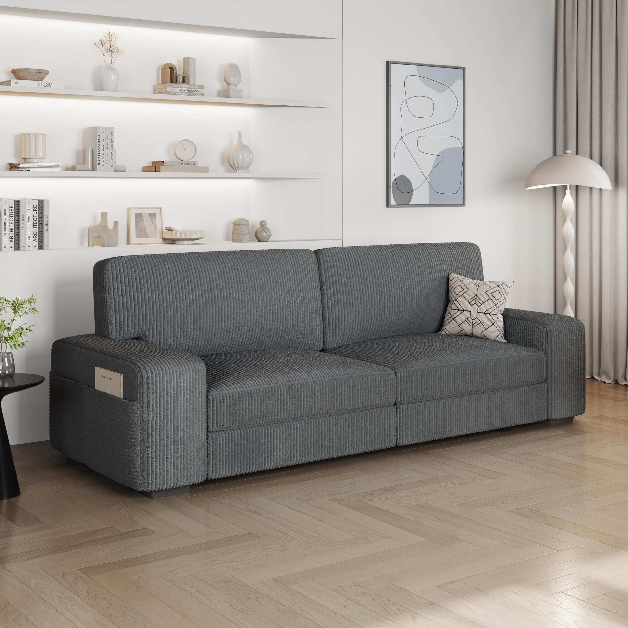 Yaheetech Sofá de 2 Plazas Tapizado de Pana de 212 X 81 cm Sofá con Cojines Extraíbles Sofá Moderno con Reposabrazos Anchos Carga MAX 272 KG para Salón/Dormitorio/Sala de Estar Gris Oscuro