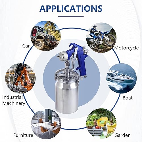 Miniatura 5 de Pistola pulverizadora profesional de alimentación por sifón HVLP, taza de capacidad de 1000 cc con boquillas de 0.051 in, 0.067 in y 0.079 in,