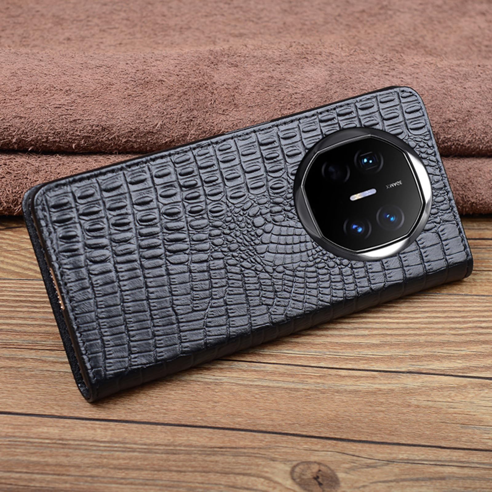 Pokrowiec z prawdziwej skóry do Huawei Mate X6, smukły biznesowy wzór liczi, inteligentna hibernacja, pokrowiec z klapką, kompleksowa ochrona obiektywu, zielony