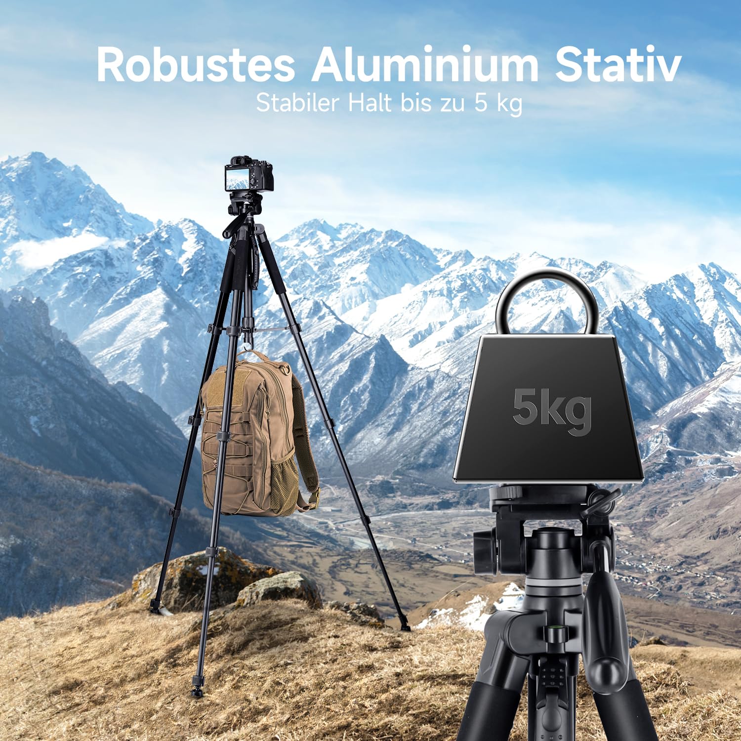 Rollei Compact Traveler Star S4, 188cm Kamera Stativ Leicht Kompakt aus Aluminium Fotostativ mit Kugelkopf für DSLR Dreibeinstativ für Smartphone mit Handyhalterung, Kamerastativ-Camera-Tripod