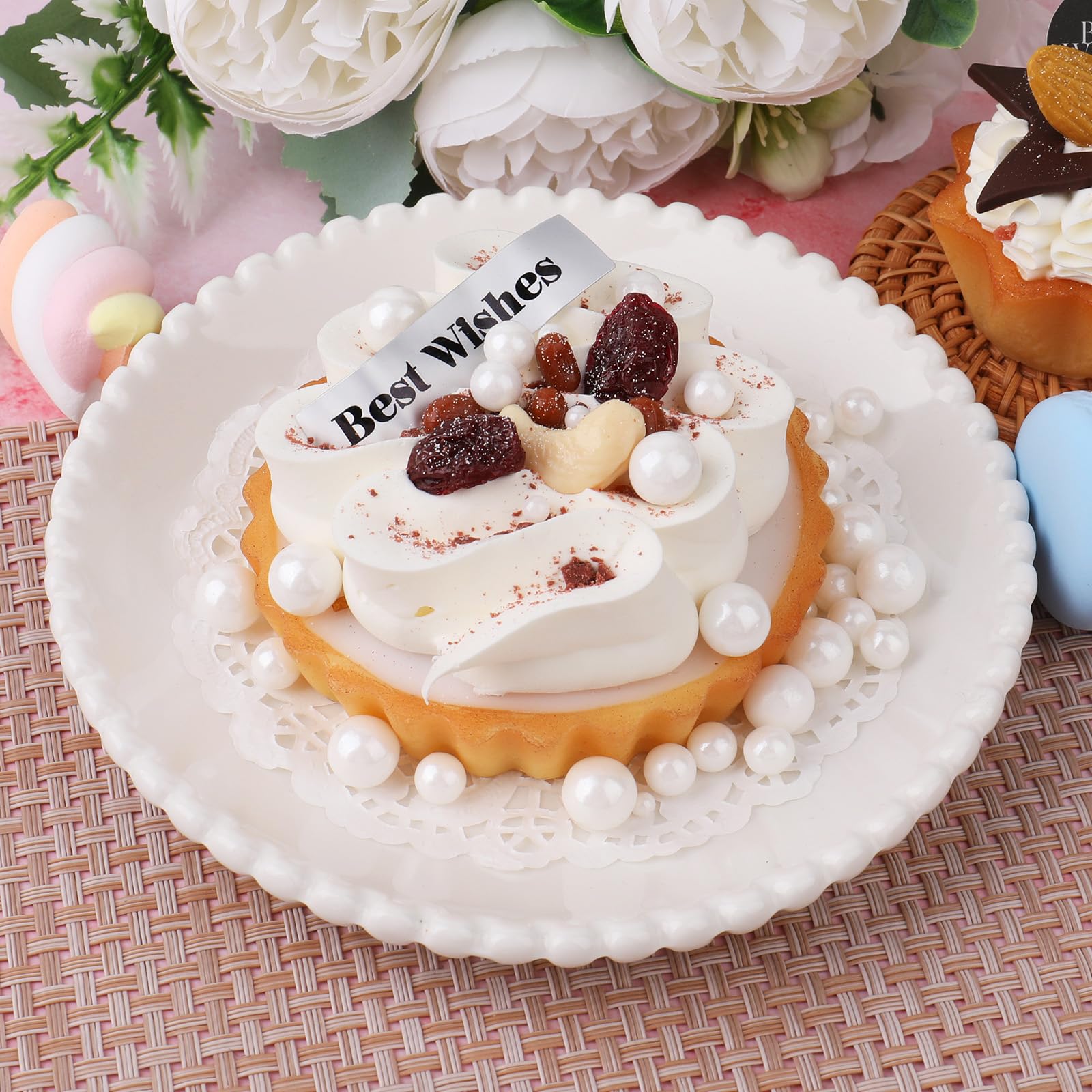 Spruzzini bianchi per decorazione torte, 4 misure, zucchero commestibile, 130 g | Zucchero perlato per cupcake, gelati, ciambelle, macaron (2 mm, 4 mm, 7 mm, 1 cm)