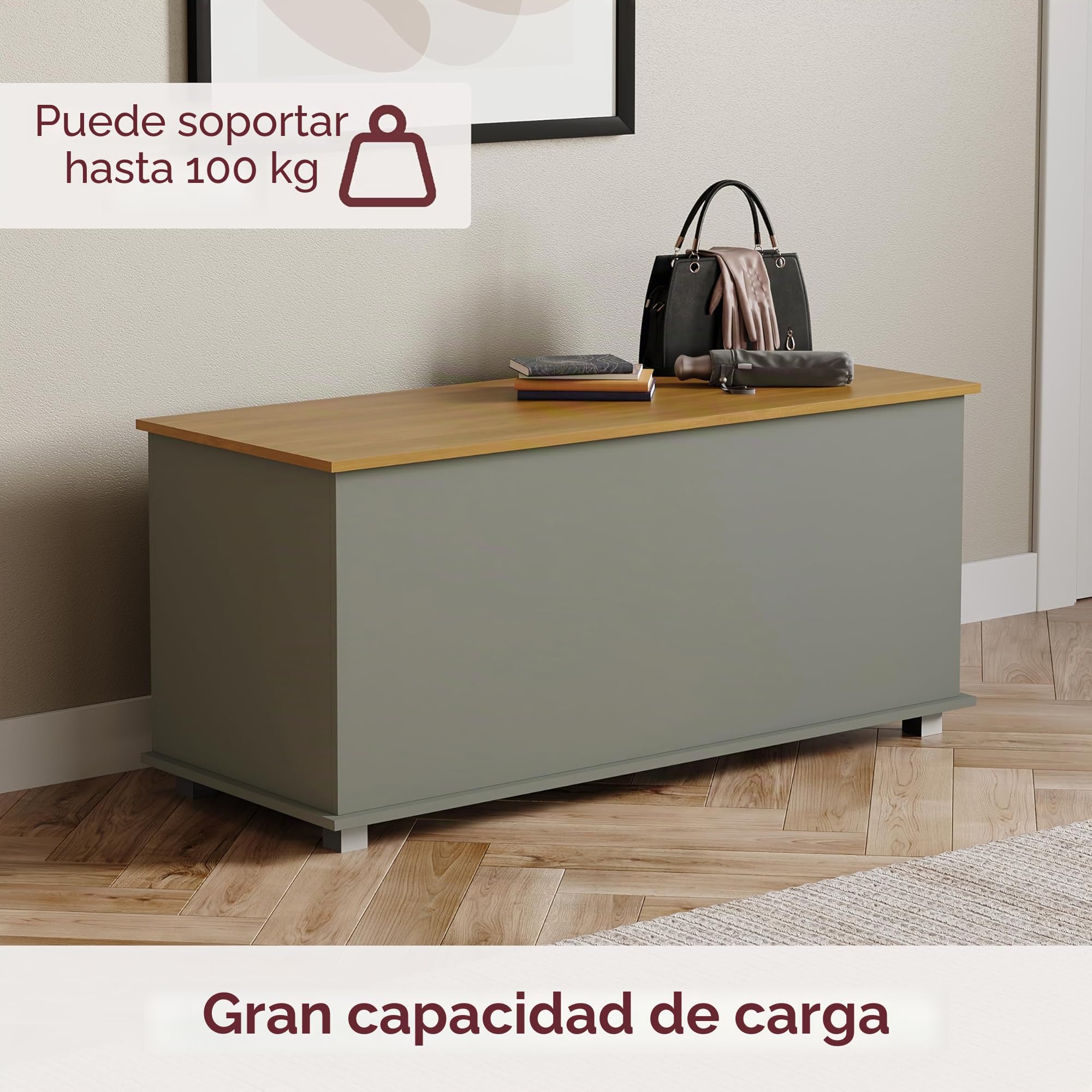 Vida Designs Otomana Arlington Storage, cómoda de madera con tapa, asiento, taburete, banco con ventana, mantas, ropa de cama, caja de juguetes, reposapiés, gris