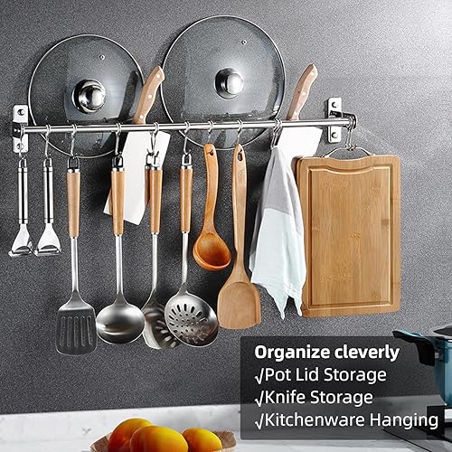 Miniatura 6 de ASkinds Estante colgante para utensilios de acero inoxidable para colgar en la pared, soporte para tapa de olla, organizador de almacenamiento de