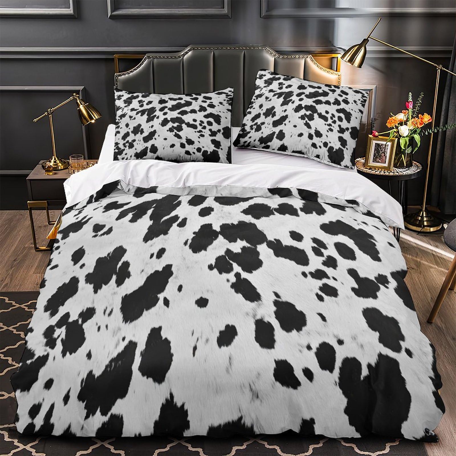 Housse de couette motif vache 260x220 parure de lit microfibre