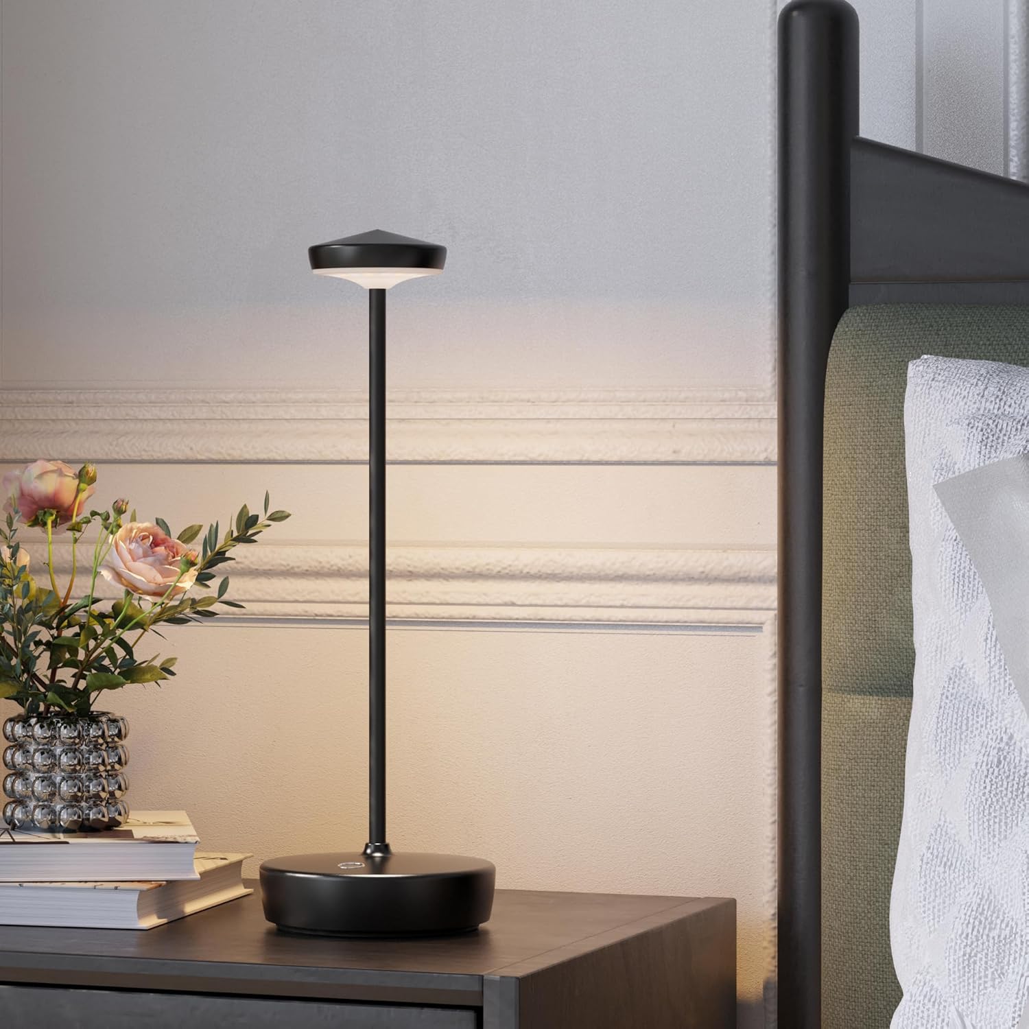 Cordless LED Table Lamp,Rechargeable 5000mAh Battery - Touch Control 3-Level Brightness with Memory Function,Portable IP54 Waterproof Desk lamp for Outdoor, Bars,Restaurants (2P Black)