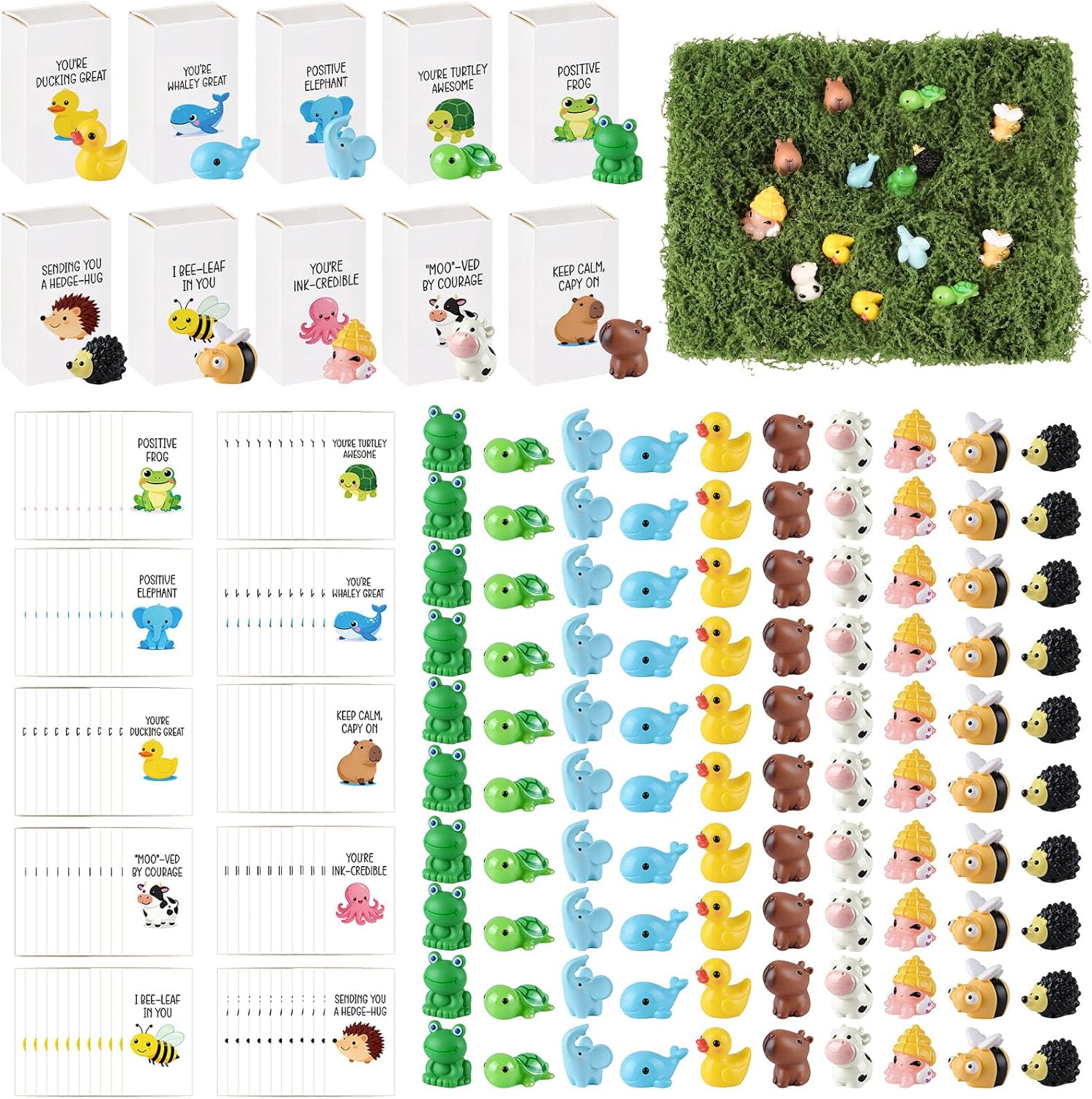 TUZELIYA 100 Sets Employee Appreciation Gifts Bulk Funny Animal Office Team Thank You Gifts for Coworkers Teachers Volunteers Christmas Animal Figurines Green Lawn Individually Boxed Manual Assembly DIY