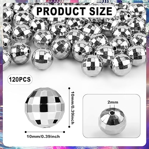 Miniatura 2 de 120 cuentas de bola de discoteca, bola de espejo reflectante, cuentas de bola de discoteca para pulseras, collares de bricolaje de los años 70 y 80,