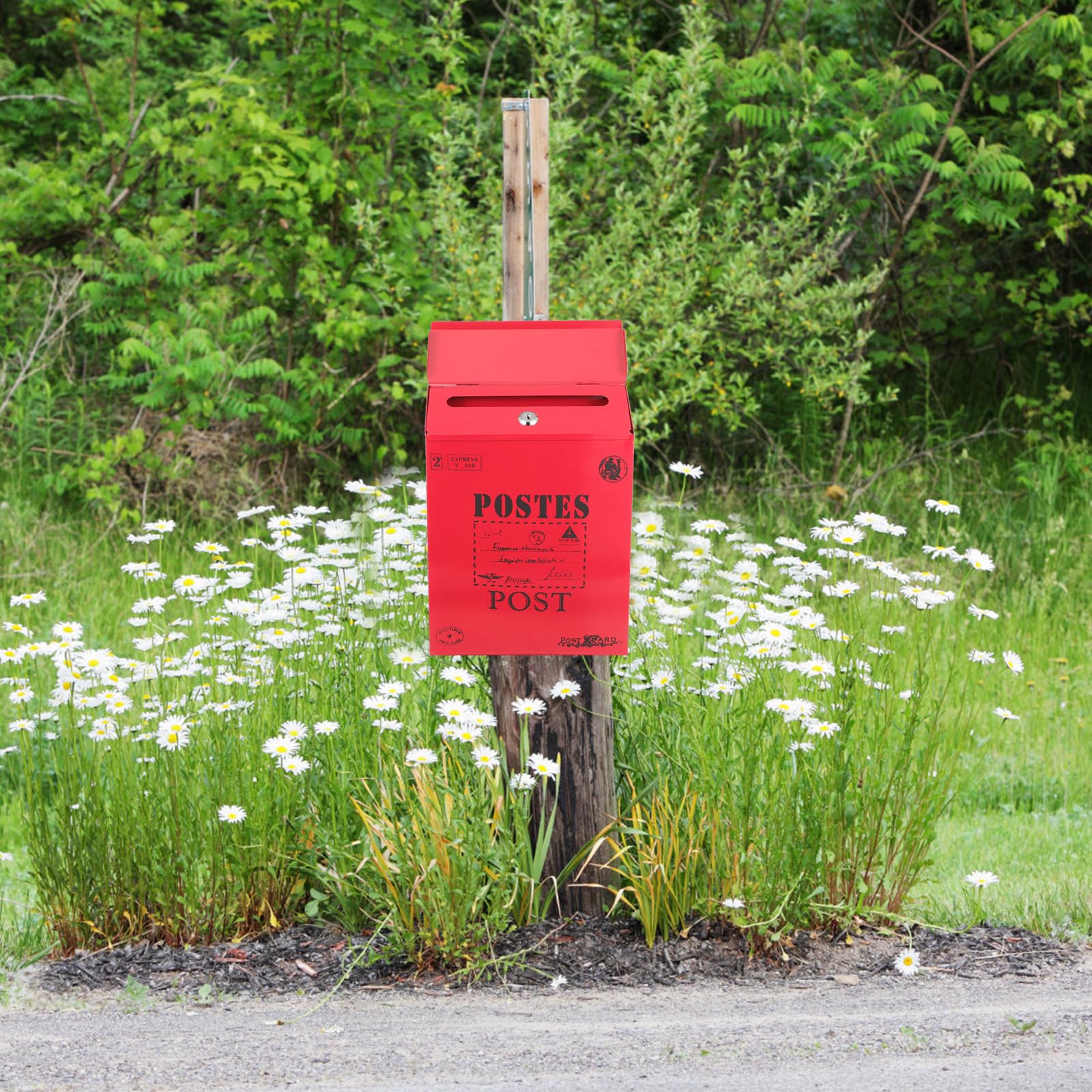 Baluue Cassetta Postale in Ferro Vintage Stile Americano Rossa con Serratura, Facile Installazione e Struttura Robusta per Casa e Ufficio