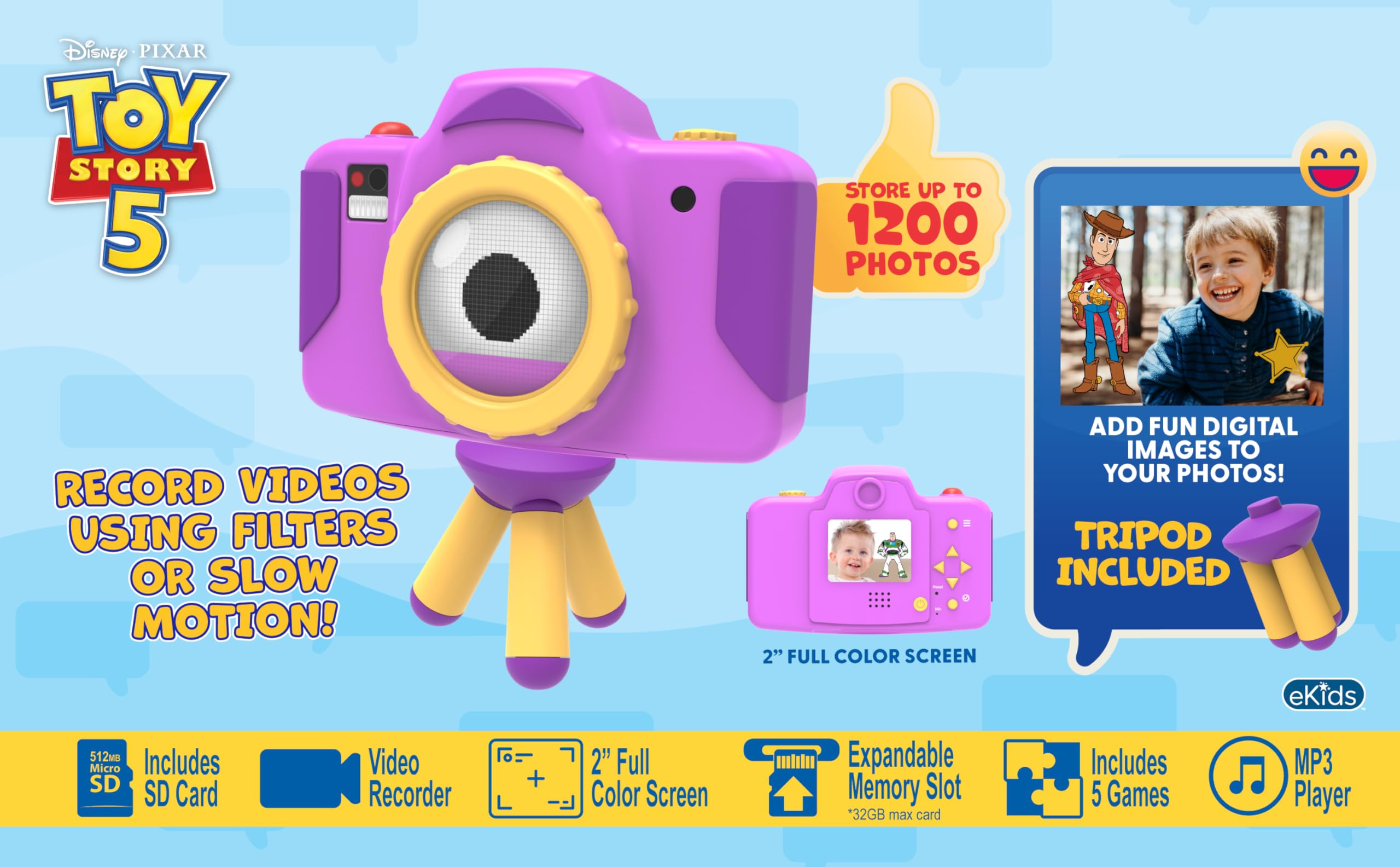 Toy Story 5 Kids Camera with SD Card and Tripod Digital Camera for Kids product thumbnail 3