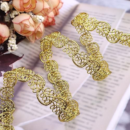 Miniatura 4 de Borde de encaje dorado de 16 yardas trenza metálica para disfraz, bolsa, decoración del hogar