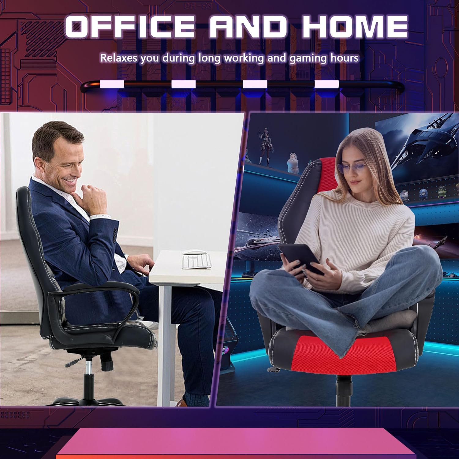 MKDLUFEI Video Game Chair,Ergonomic Office Chair Desk Chair and Lumbar Support, PU Leather Recliner with Headrest,Height Adjustable Computer Chair for Adults