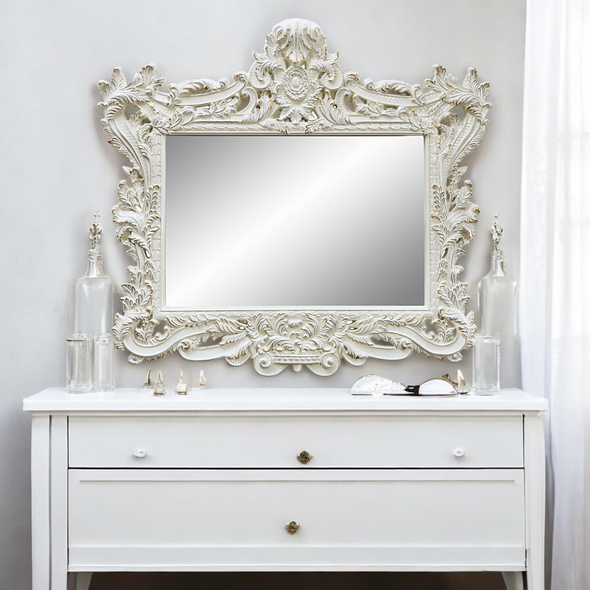 Amazon.com: Acme Adara Rectangular Wooden Frame Mirror in Antique