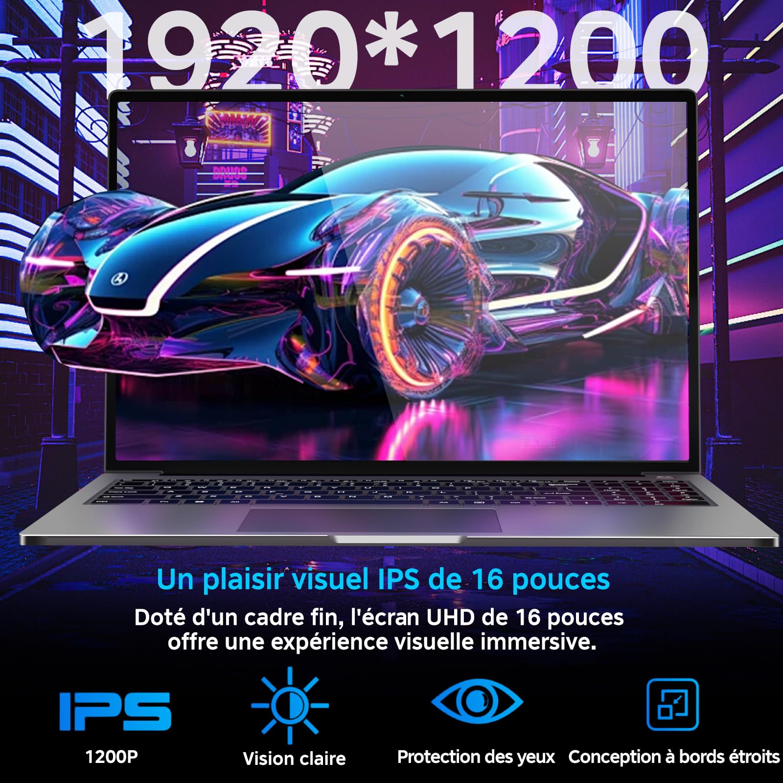 Ordinateur Portable 16 Pouces Core i3-1000NG4 (jusqu'à 3,2 GHz),16+512Go SSD Soutien Extension 1TB ,PC Portable Win11 Avec Double WIFI 1920x1200 BT4.2 Souris sans Fil&AZERTY Clavier Couverture-Gris