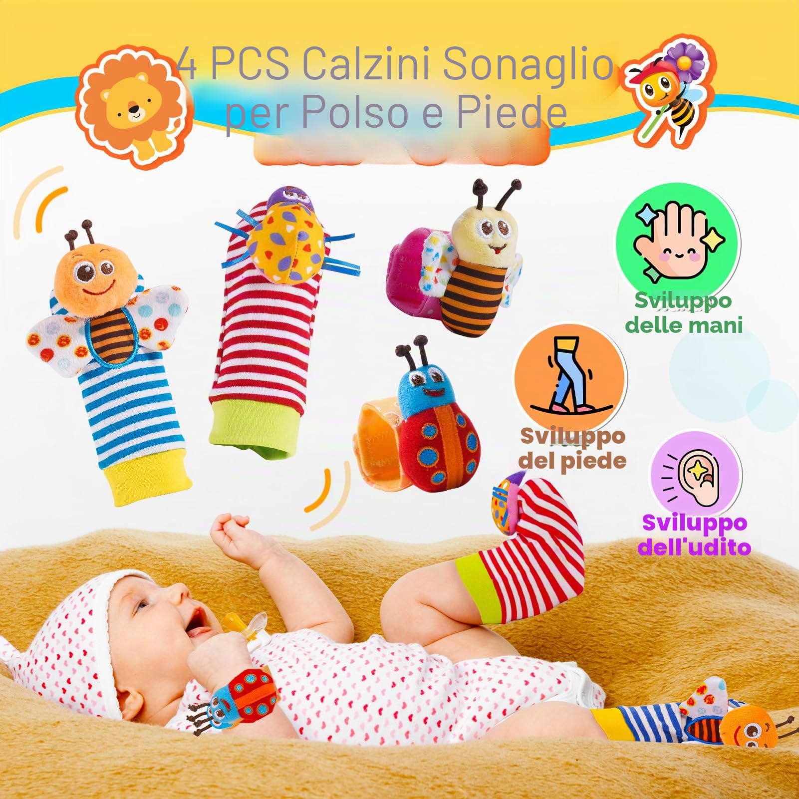 Sonaglio Neonato 0-12 Mesi, Giochi Neonato 0-3-6-9-12 Mesi Giochi Dentizione babe Giochi 0-12 Mesi Regalo Bambini Montessori Giocattoli 0-6-12 Mesi Giochi Sensoriali per Neonati