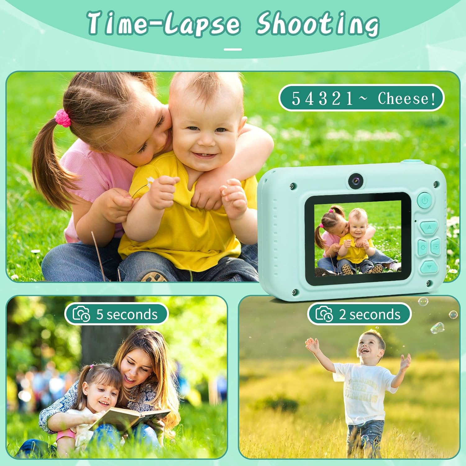 Kids Camera Toys, for Boys and Girls,JUVNAWEZ Digital Camera for Kids, Toddler Camera Christmas Birthday Toy Gifts for Kids Age 3 4 5 6 7 8 9 10 with 32GB SD Card, Video Recorder 1080P HD (Green)