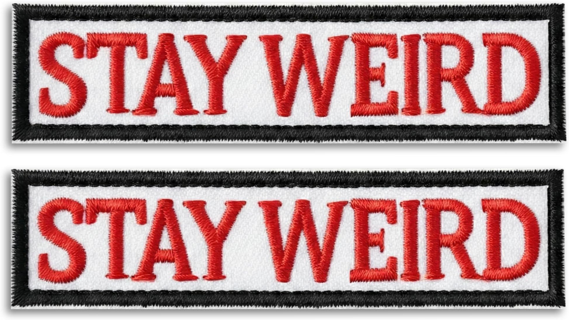 2Pcs Stay Weird Patch, Embroidered Hook & Loop Funny Morale Patches for Tactical Vest, Backpack, Jacket, Dog Harness, Military Gear, 1x3 Inches