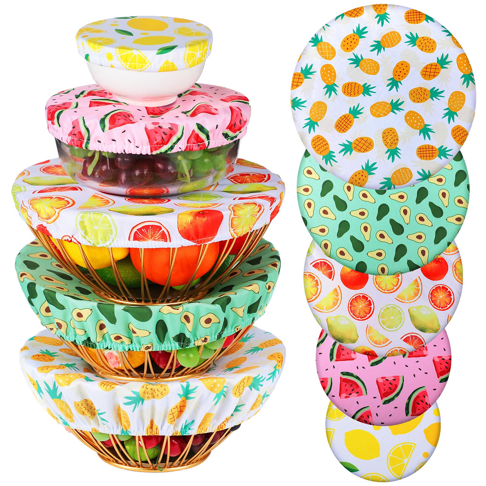 Patelai 10 Pcs Bowl Covers Reusable in 5 Size Fabric Stretch Dish Covers