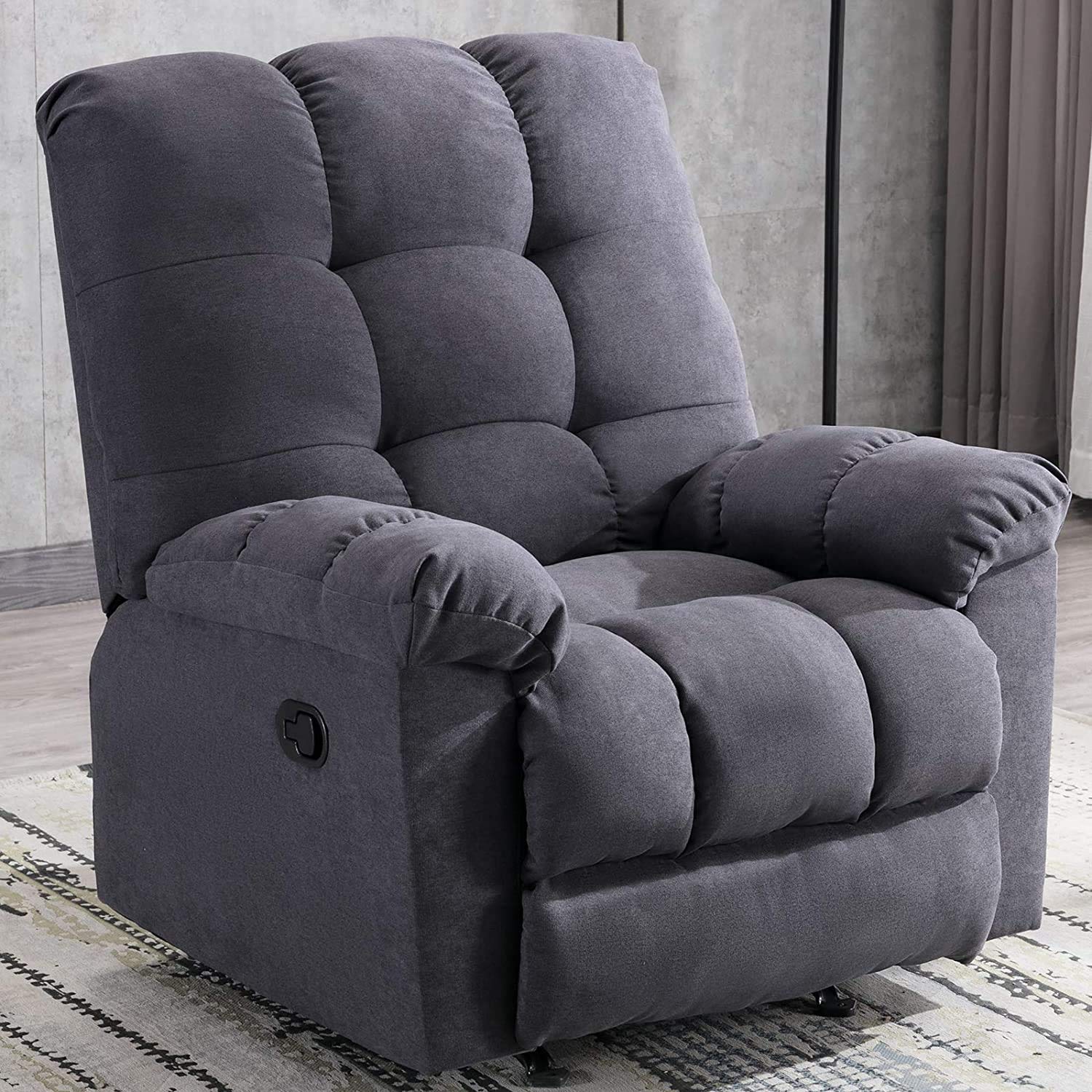 ANJ Rocker Recliner Chair Adjustable Overstuffed Fabric Manual
