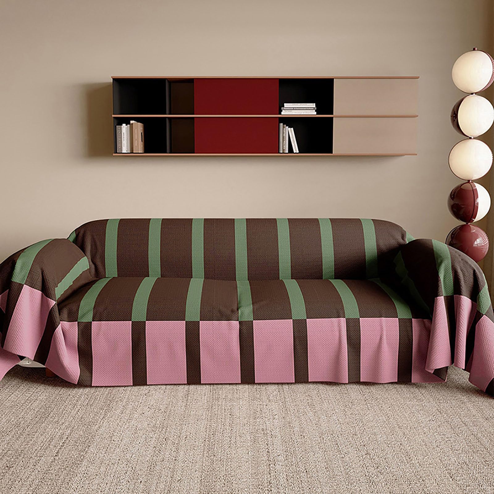 Funda de sofá retro a rayas, protector de lino sintético a prueba de mascotas para sofá de dos plazas y 2 plazas, color marrón, 180 x 420 cm / 71x165in, solución elegante para decoración del hogar