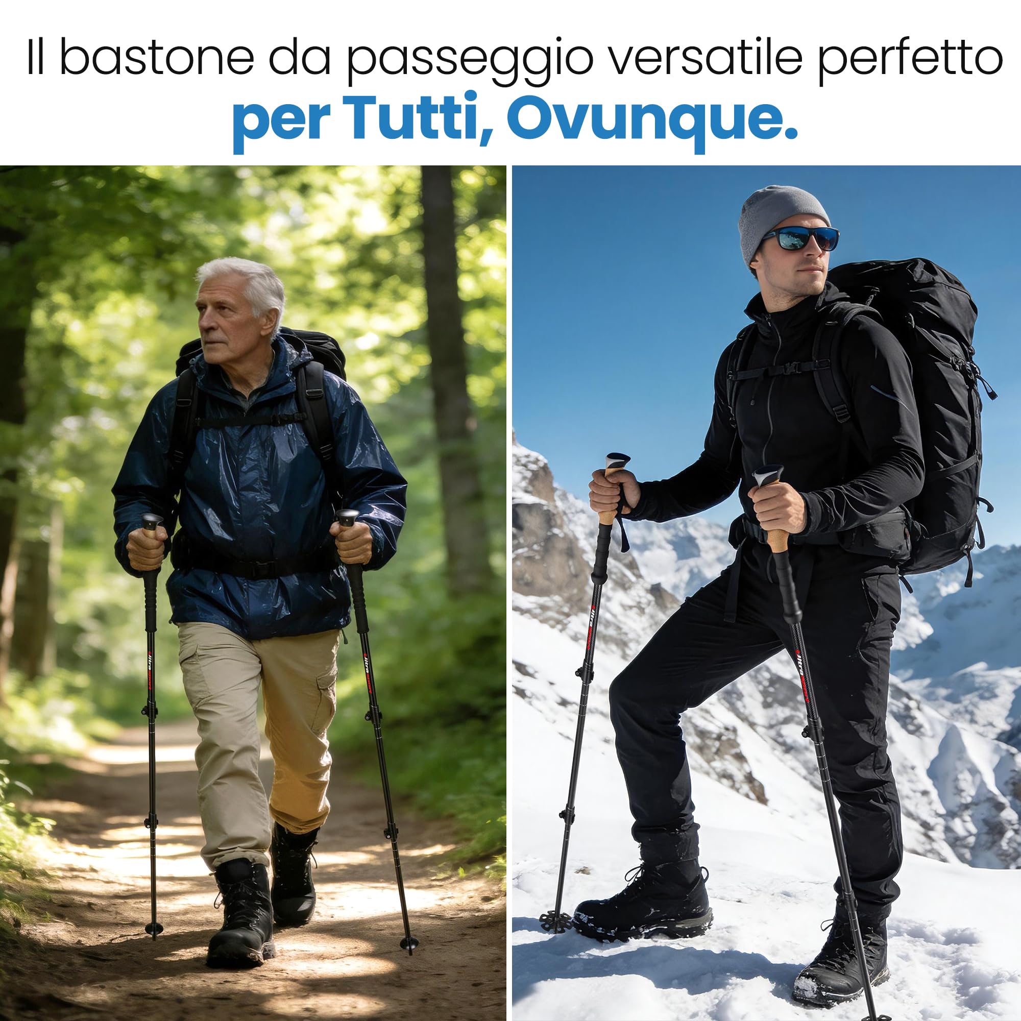 Ultrasport Bastoncini da Trekking Alluminio 65-135 cm Pieghevoli I Bacchete Montagna, Bastoni Racchette da Trekking Telescopici, Nordic Walking, Alpinismo, Trail Running