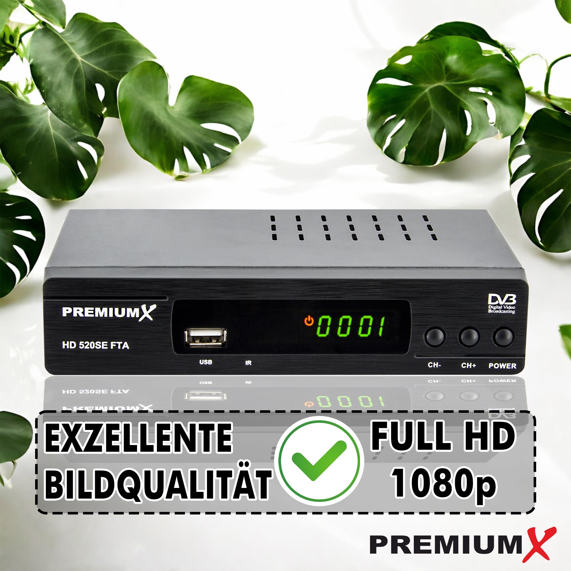 PremiumX odbiornik satelitarny HD 520SE FTA Digital SAT, DVB-S2 FullHD HDMI SCART 2 X USB odtwarzacz multimedialny, Astra Hotbird wstępnie zaprogramowany